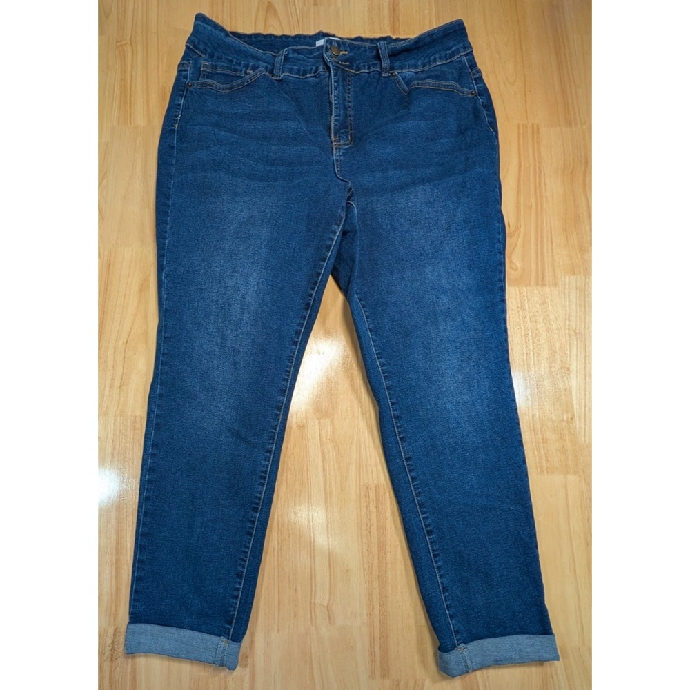 BLEU Womens Jeans 18W Cuffed Straight Stretch Blue Denim Plus Size
